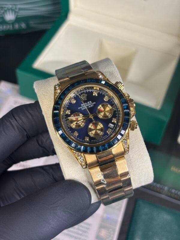Rolex Oyster Perpetual Diamond Gold-Blue - Image 3