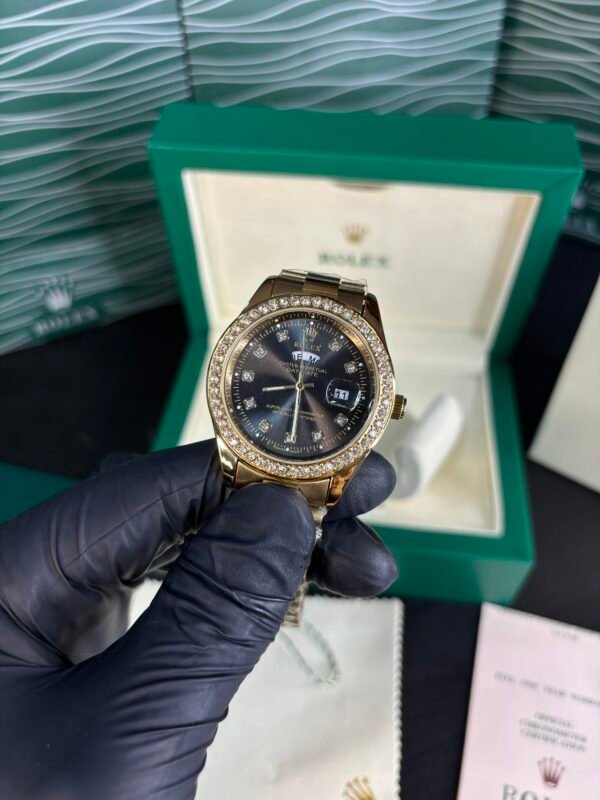 Rolex Oyster Perpetual Diamond Day-Date Gold-Black Dial - Image 2