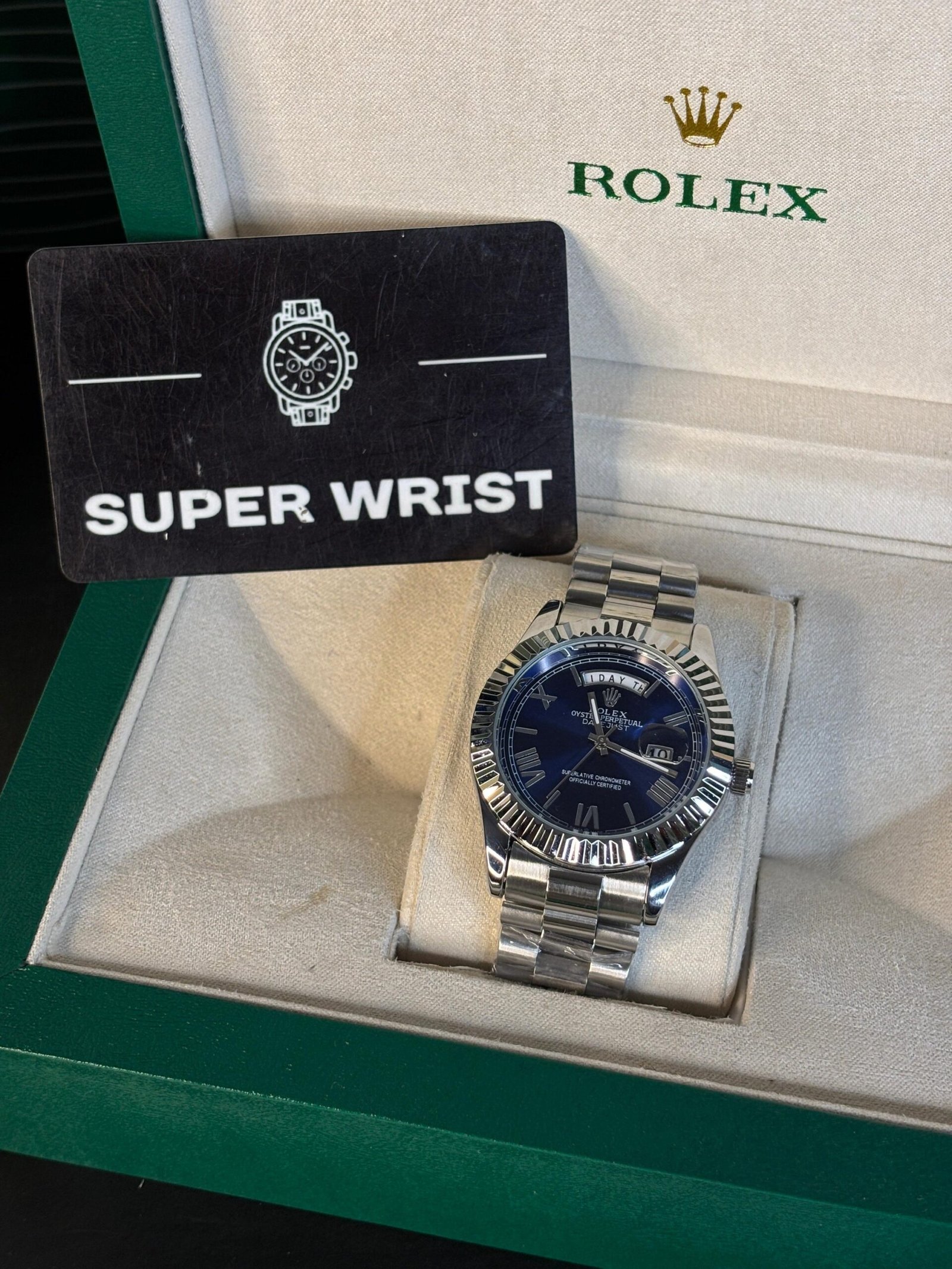 Rolex Oyster Perpetual Day Date Roman Silver-Blue Dial - Image 2