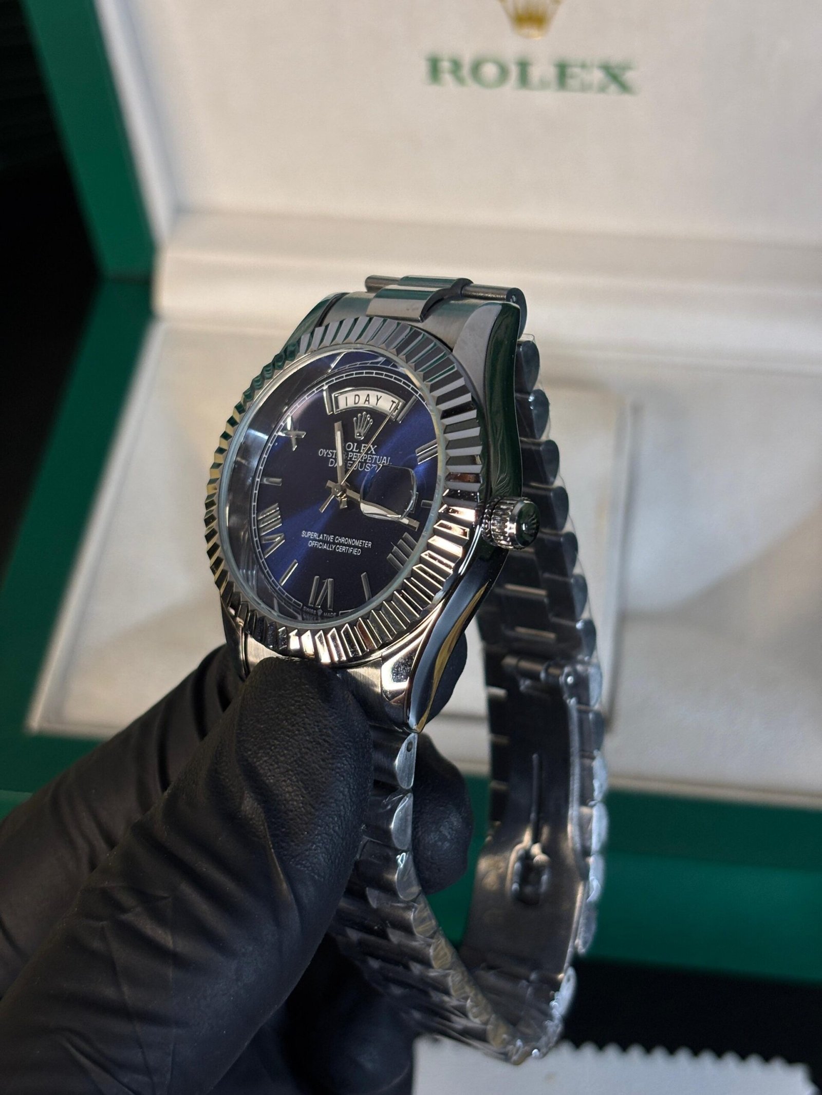 Rolex Oyster Perpetual Day Date Roman Silver-Blue Dial - Image 5