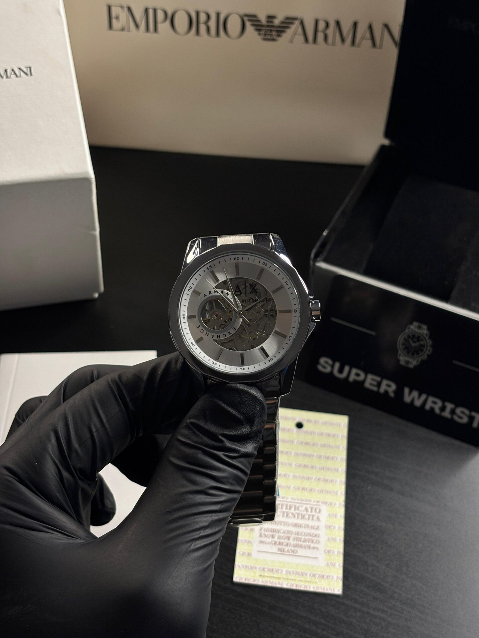 Armani Exchange Gunmetal Automatic Silver White Dial