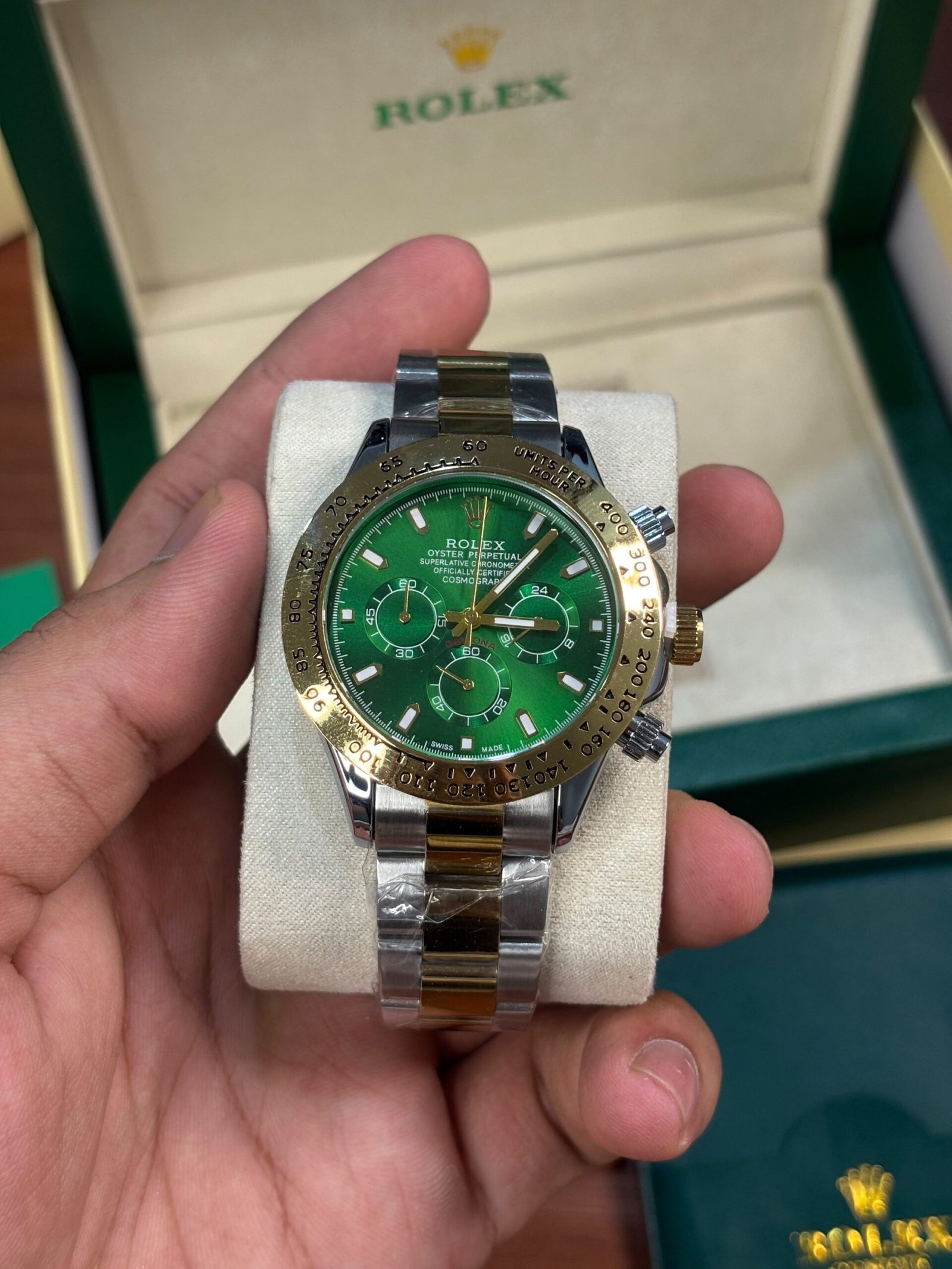 Rolex Daytona Oyster Perpetual Two Tone Gold Green Dial